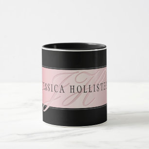 Taza Elegante Falso Rosa Dorado   Nombre e Iniciales