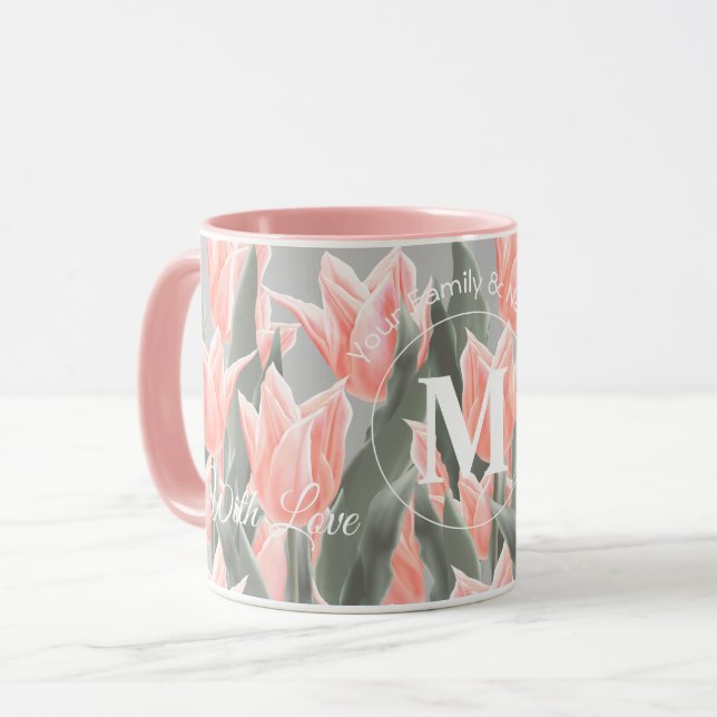 Taza Elegante Familia Nombre Monograma Pintura De Tulip (Anverso izquierdo)