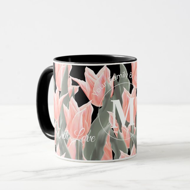 Taza Elegante Familia Nombre Monograma Pintura De Tulip (Anverso izquierdo)