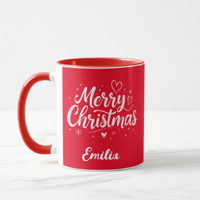 Taza Elegante Feliz Navidad Nombre Personalizado Dos To (Izquierda)