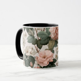 Taza Elegante Flor de Rosa Marfil Patrón Floral