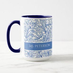 Taza Elegante Floral Azul Personalizado