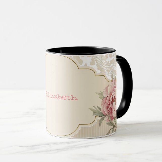 Taza Elegante Floral Damask Rosas Chic (Anverso derecho)