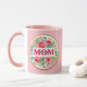 Taza Elegante Floral de Acuarela "MAMÁ TE QUIERO" Madre