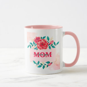 Taza Elegante Floral de Acuarela "MAMÁ TE QUIERO" Madre