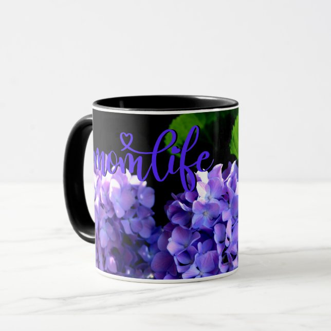 Taza Elegante floral de púrpura profundo periwinkle hid (Anverso izquierdo)