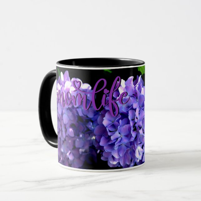 Taza Elegante floral de púrpura profundo periwinkle hid (Anverso izquierdo)