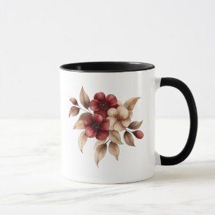 Taza Elegante floral en acuarela de burgundy y crema