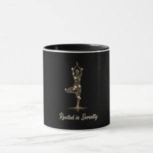 Taza Elegante Floral Postura del Árbol de Yoga   Arraig