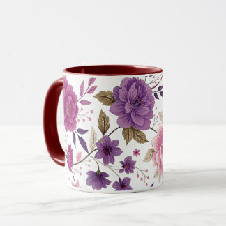 Taza Elegante Floral Púrpura Vintage Burgundy de Dos To