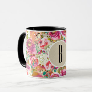 Taza Elegante Floral Rústico Chic Kraft Monograma Perso