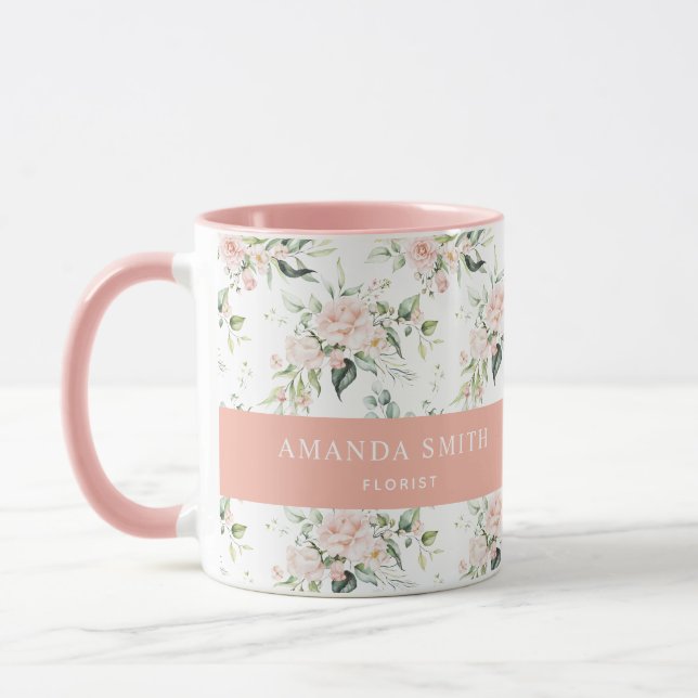 Taza Elegante florista de rosa rosa personalizada (Izquierda)