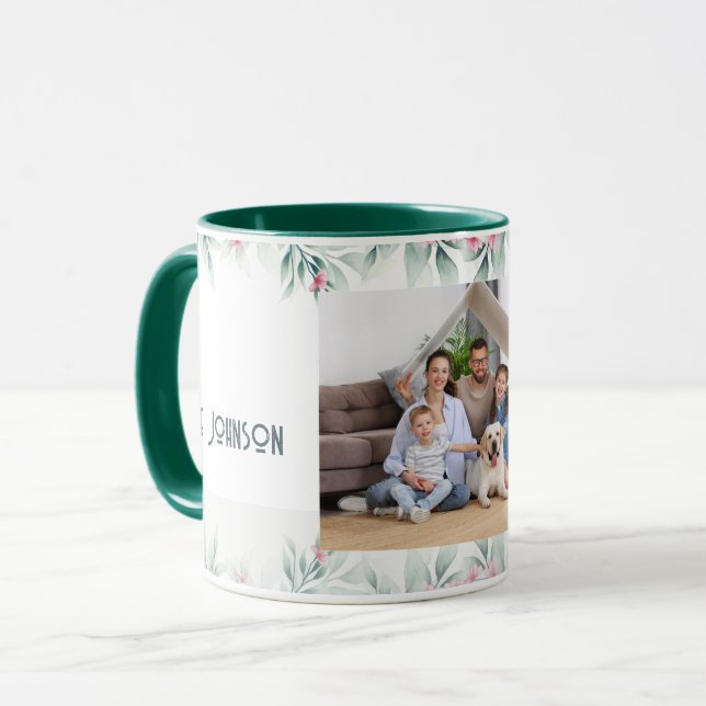 TAZA ELEGANTE FOTO PERSONALIZADA DE FLORAL FRAME FAMILY (Anverso izquierdo)