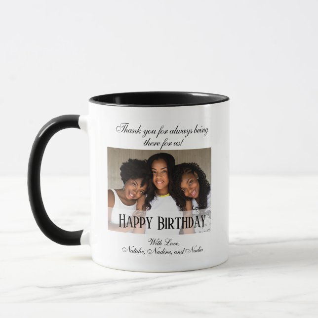 Taza Elegante foto Personalizado Feliz café de cumpleañ (Izquierda)