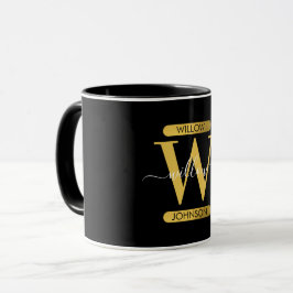 Taza Elegante guión moderno en negro y oro