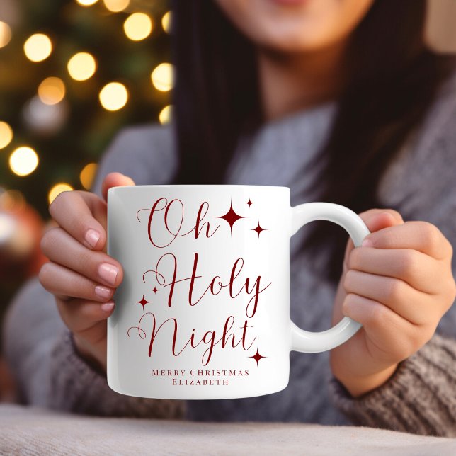 Taza Elegante Guión Rojo Oh Buenas Noches Feliz Navidad (Subido por el creador)