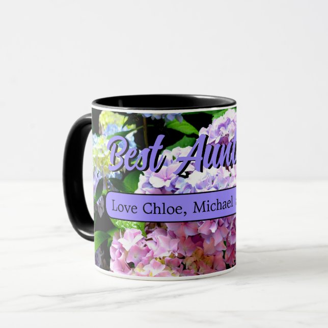 Taza Elegante hidraangea garden foto rosa morado floral (Anverso izquierdo)