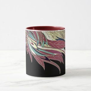 Taza Elegante hoja de pluma abstracta negra azul verdos