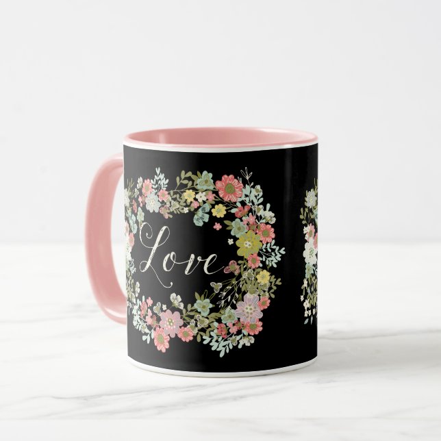 Taza Elegante Jardín Floral Hermoso Café de amor Mug (Anverso izquierdo)