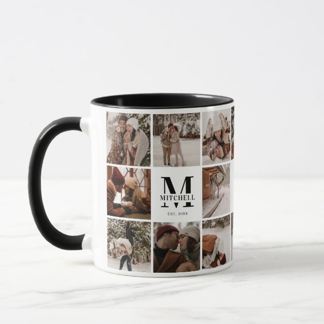 Taza Elegante Keepsake negro y blanco de varios Collage (Izquierda)