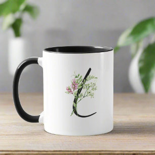 Taza Elegante Letra inicial L Hojas Botánicas Florales
