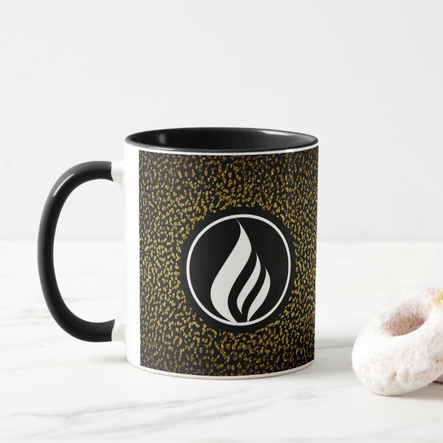 Taza Elegante logo personalizado puntos dorados negro (Con donut)