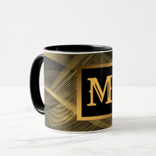 Taza Elegante lujo oro Oro Ola Negra Monogramado