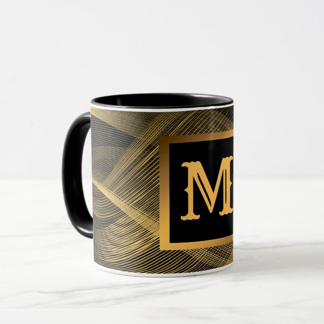 Taza Elegante lujo oro Oro Ola Negra Monogramado (Anverso izquierdo)