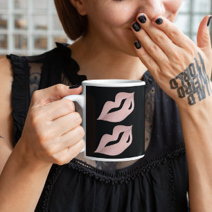 Taza Elegante lujoso Glam Rosa Lupas de Oro y Moda Negr