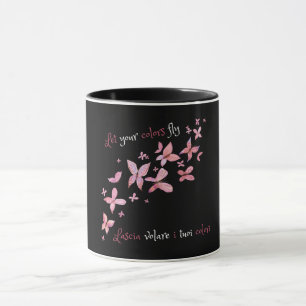 Taza Elegante mariposas rosadas Bilingual
