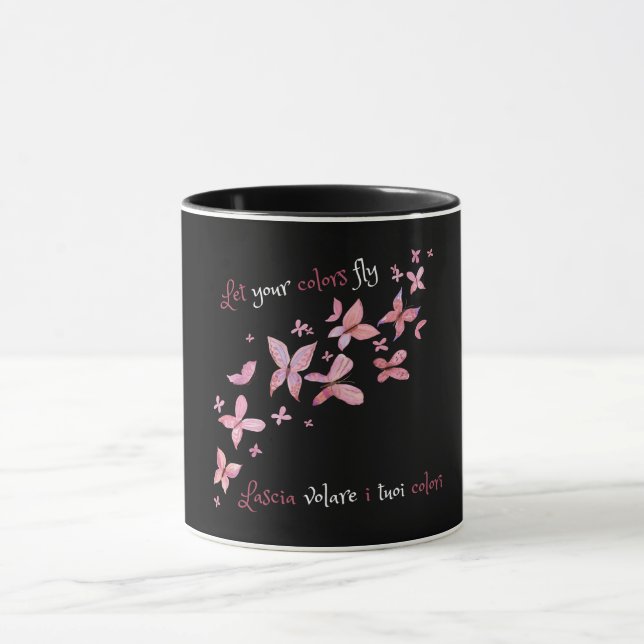 Taza Elegante mariposas rosadas Bilingual (Centro)