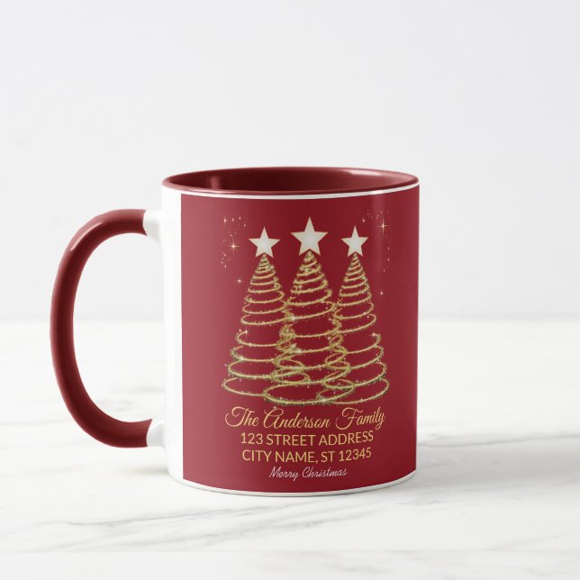 Taza Elegante Merry & Bright Tree iluminan rojo y oro (Izquierda)