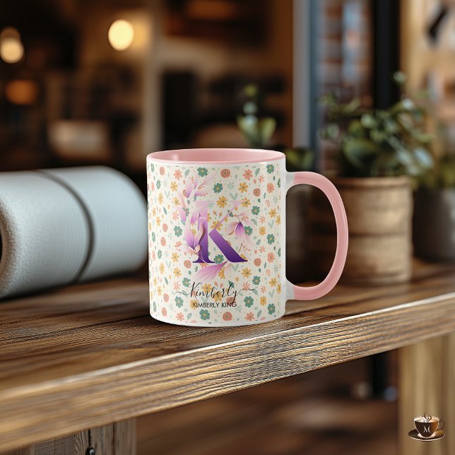 Taza Elegante Moda Boho Monograma Floral Mug - K (Subido por el creador)