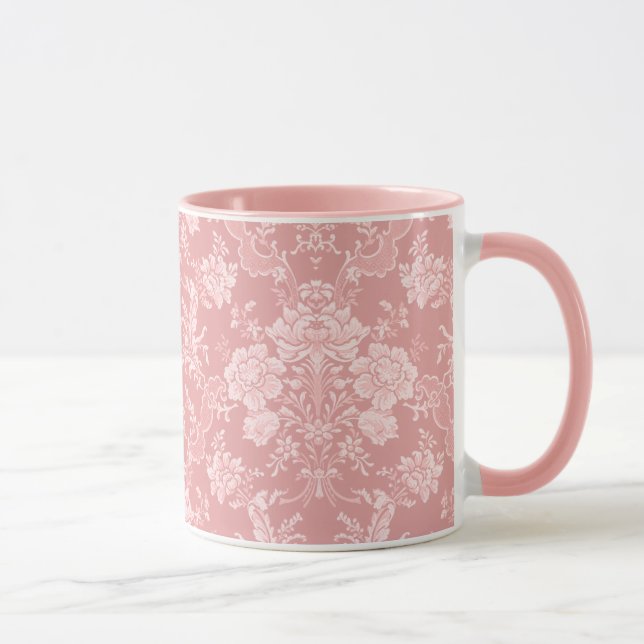 Taza Elegante Moda romántica floral Damasco-Pastel rosa (Derecha)