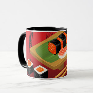 Taza Elegante Moderno Chic Sushi Negro y Rojo