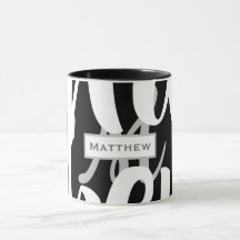 Elegante Monograma Blanco Y Negro Café Mug