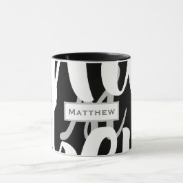 Taza Elegante Monograma Blanco Y Negro Café Mug