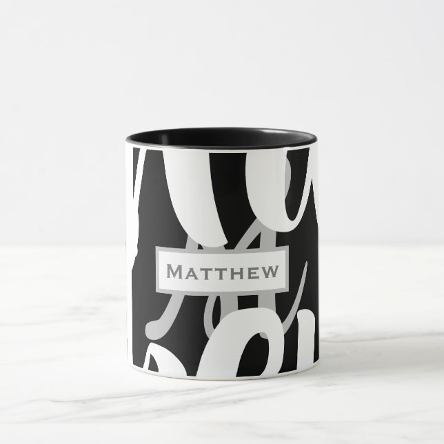 Taza Elegante Monograma Blanco Y Negro Café Mug (Centro)