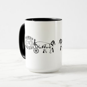 Taza Elegante monograma Boda de carreta de caballo dibu