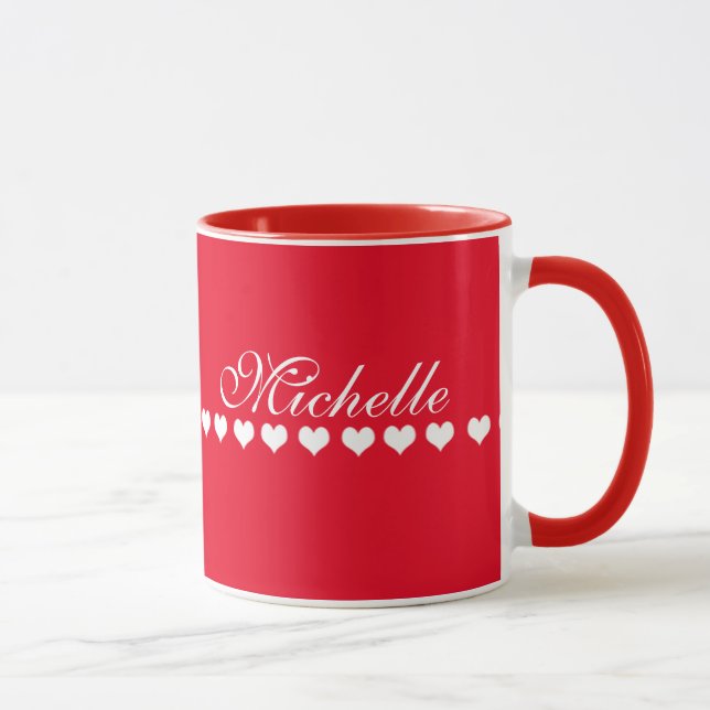 Taza Elegante Monograma Corazón Blanco Rojo (Derecha)