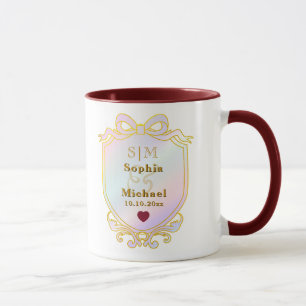 Taza Elegante Monograma de Iniciales Doradas Personaliz
