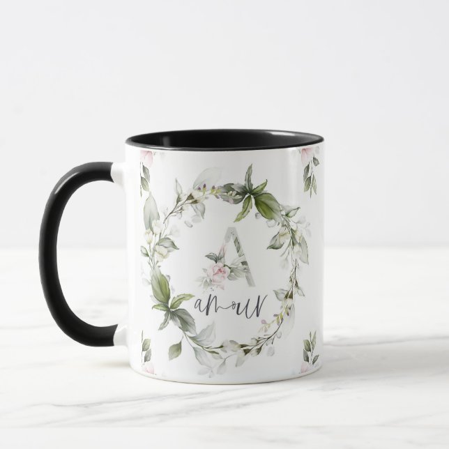 Taza Elegante Monograma Floral 'A' - Amour (Izquierda)