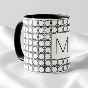 Taza Elegante Monograma Inicial Negro con Patrón Modern