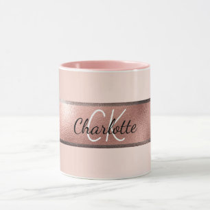 Taza elegante monograma rosa dorado Rosa