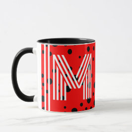 Taza Elegante Monograma y Nombre Moderno | Café Rojo y 