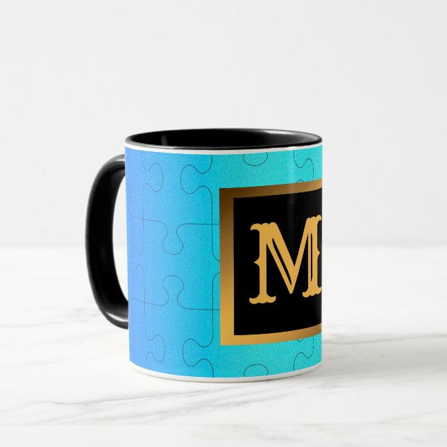Taza Elegante Monogramado Metalizado Azul Real (Anverso izquierdo)
