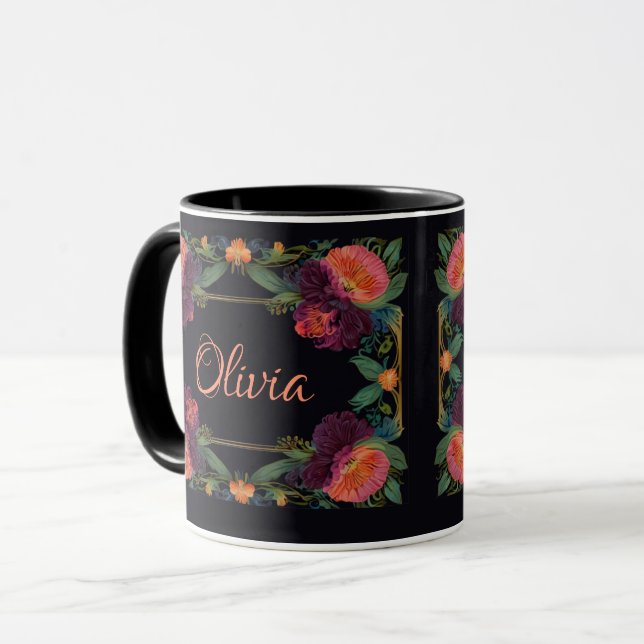 Taza Elegante moody peachy rosa boho floral (Anverso izquierdo)