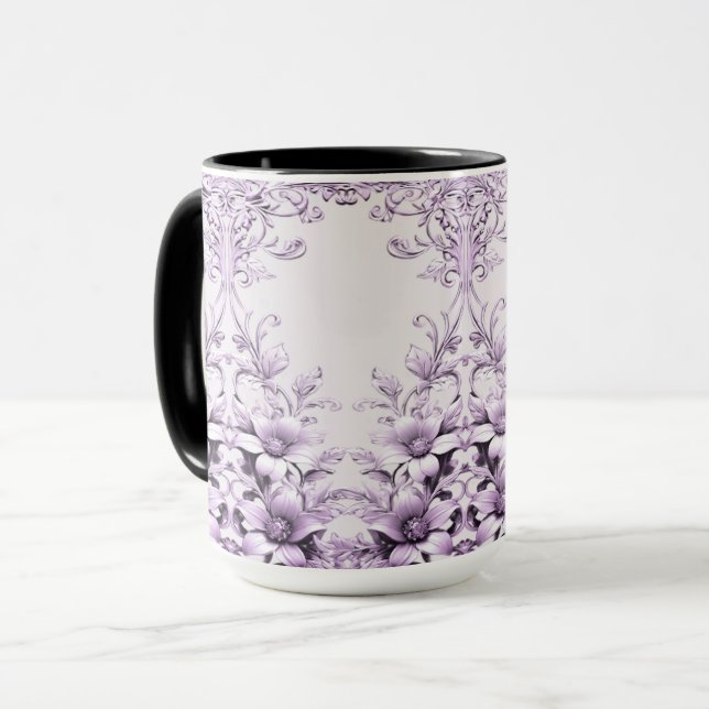 Taza Elegante morado de flores (Anverso izquierdo)