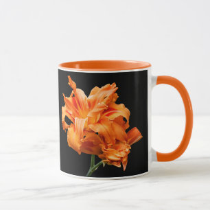 Taza Elegante Naranja floral doble Daylily