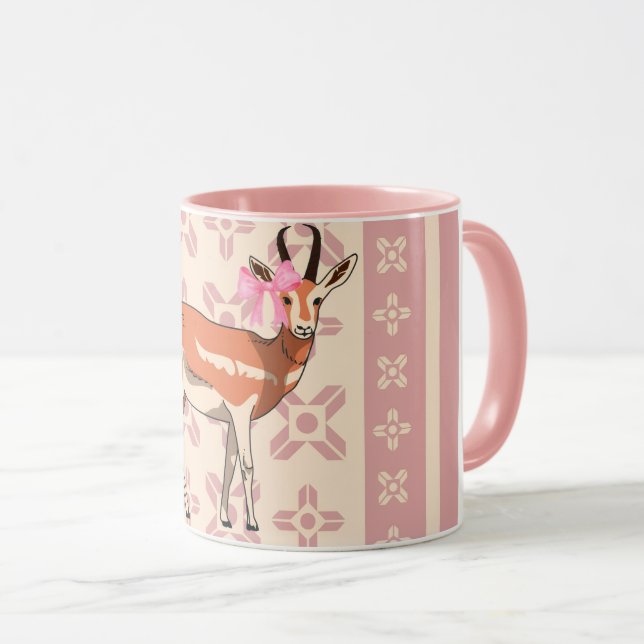 Taza Elegante Navidad con estampado de cierva rosa (Anverso derecho)